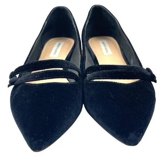 Saks Fifth Avenue Flats Women 10 Black Good Velvet Mary Jane Pointed Toe Luxury - Picture 15 of 16